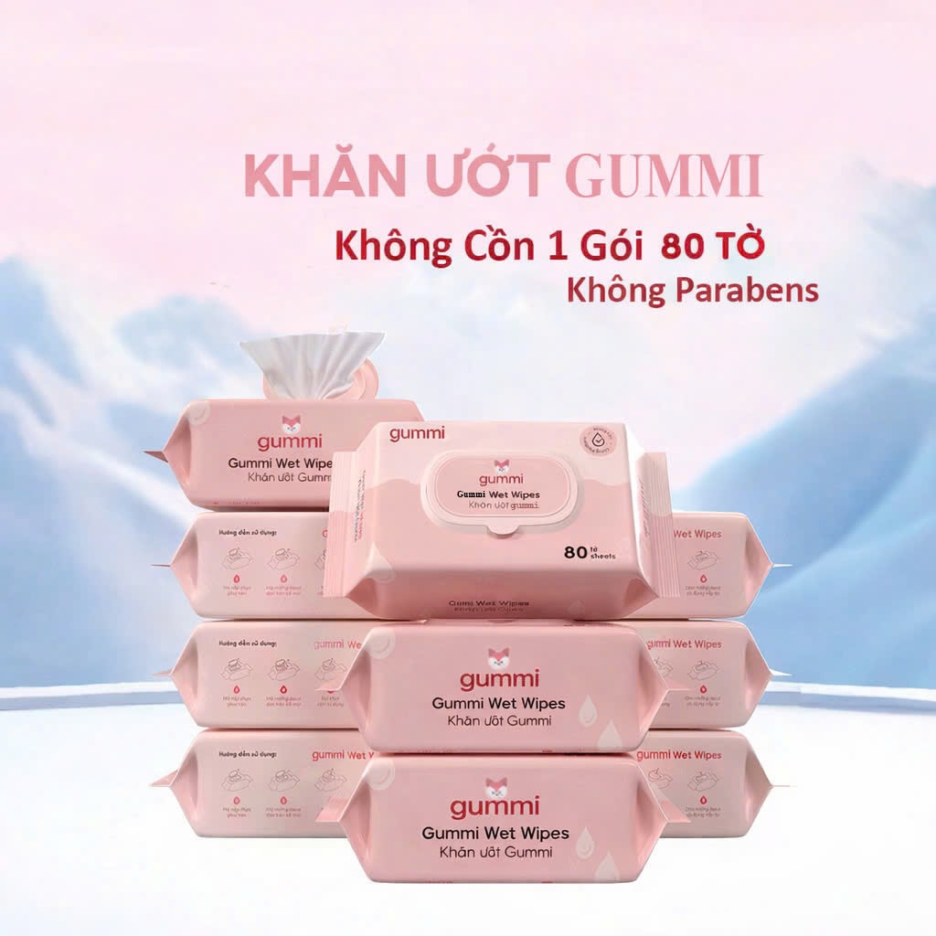 Thùng 10 gói khăn ướt đa năng GUMMI không cồn không PARABENS cao cấp