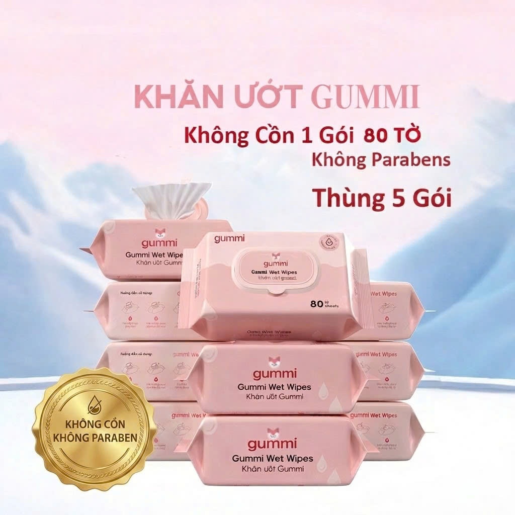 Thùng 10 gói khăn ướt đa năng GUMMI không cồn không PARABENS cao cấp