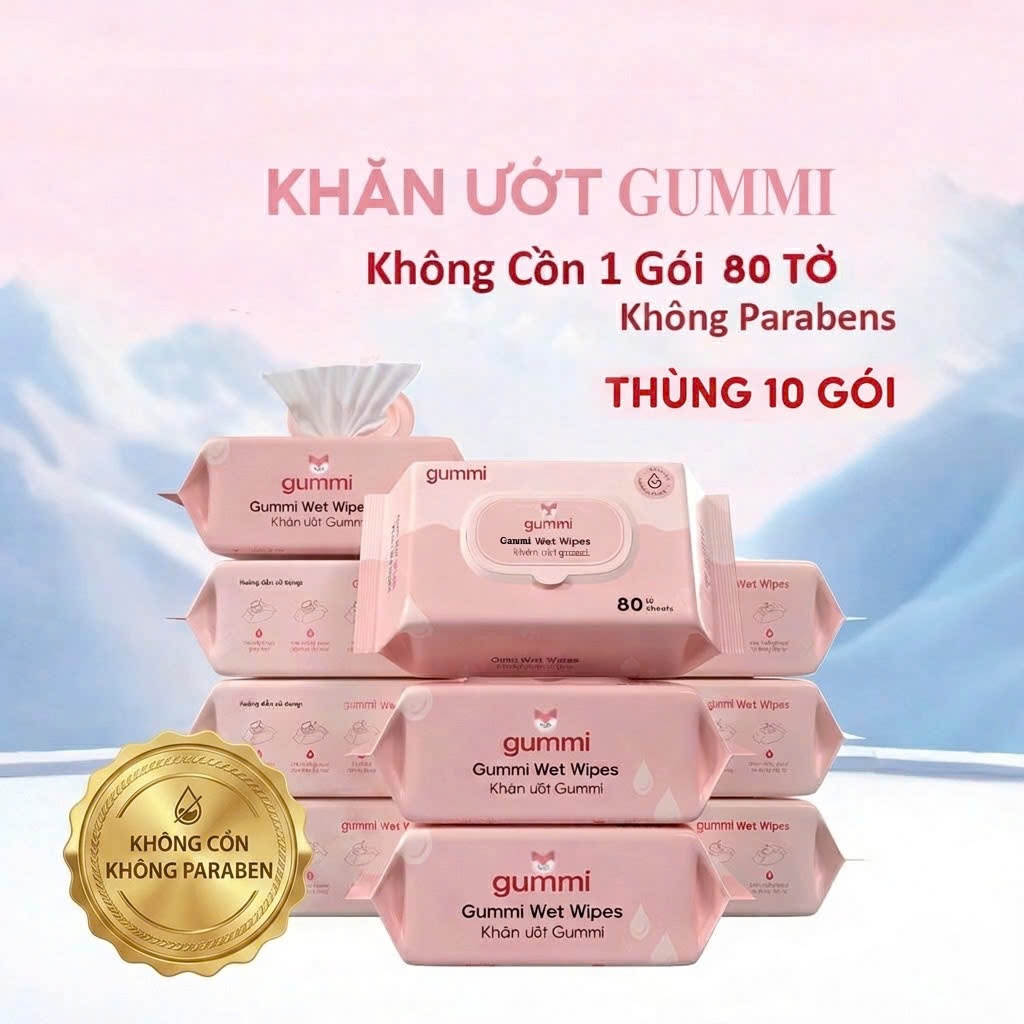 Thùng 10 gói khăn ướt đa năng GUMMI không cồn không PARABENS cao cấp