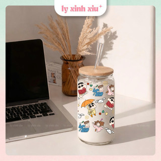 Ly thủy tinh nắp gỗ 500ml, cốc thủy tinh 12 con giáp, sang trọng, cốc uống nước, cà phê