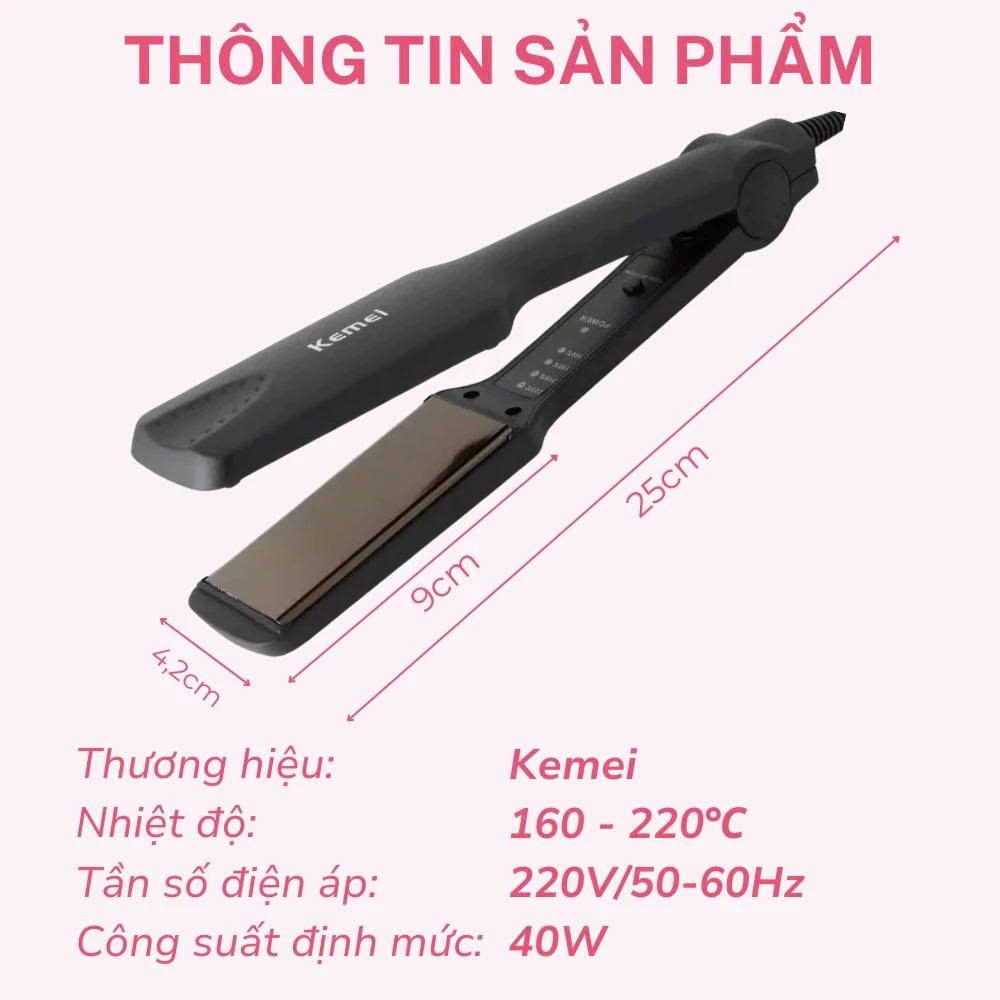 Máy Duỗi Uốn Tóc Kemei KM329 Mini, 4 Mức Nhiệt, Tạo Kiểu Đa Năng, Không Gây Xước Tóc
