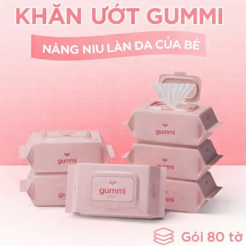 Thùng 10 gói khăn ướt đa năng GUMMI không cồn không PARABENS cao cấp