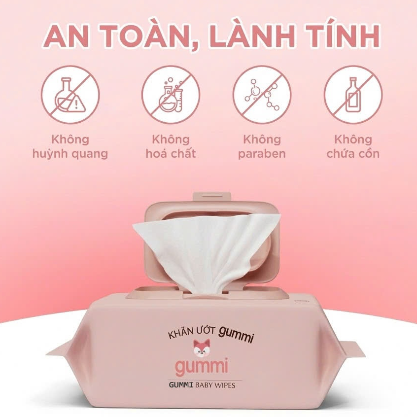Thùng 10 gói khăn ướt đa năng GUMMI không cồn không PARABENS cao cấp