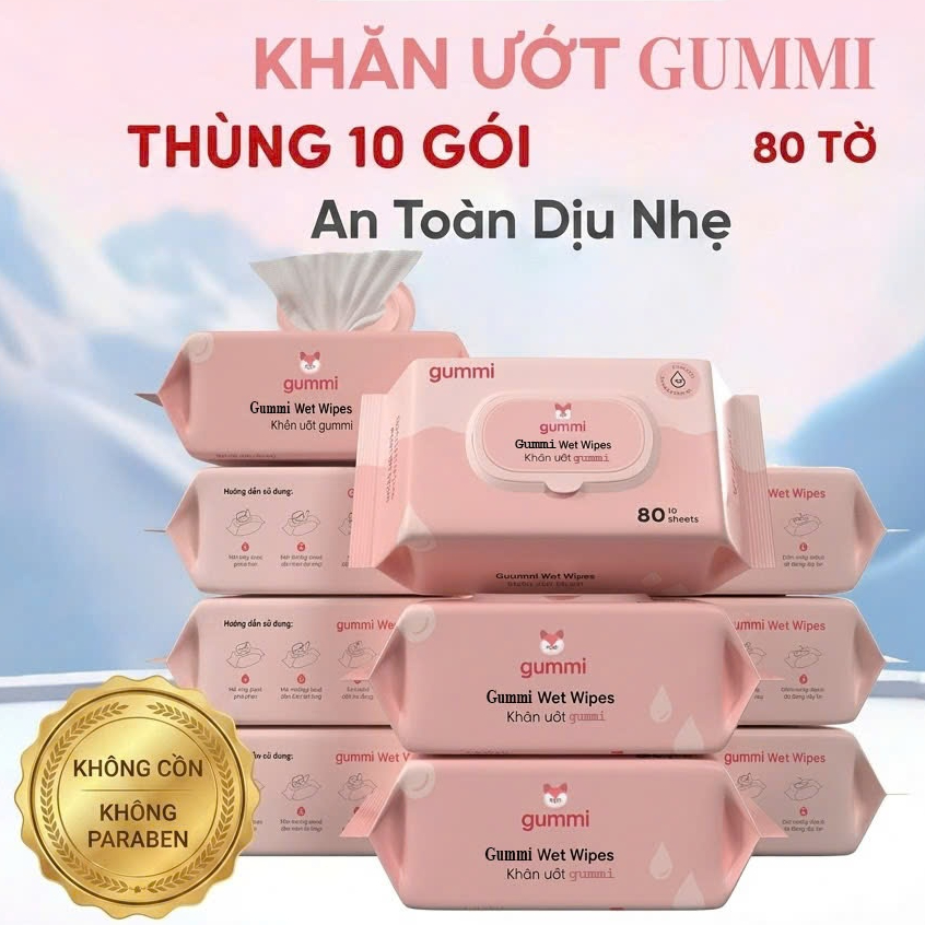 [Top Value] Thùng 10 gói khăn ướt đa năng GUMMI không cồn không PARABENS cao cấp