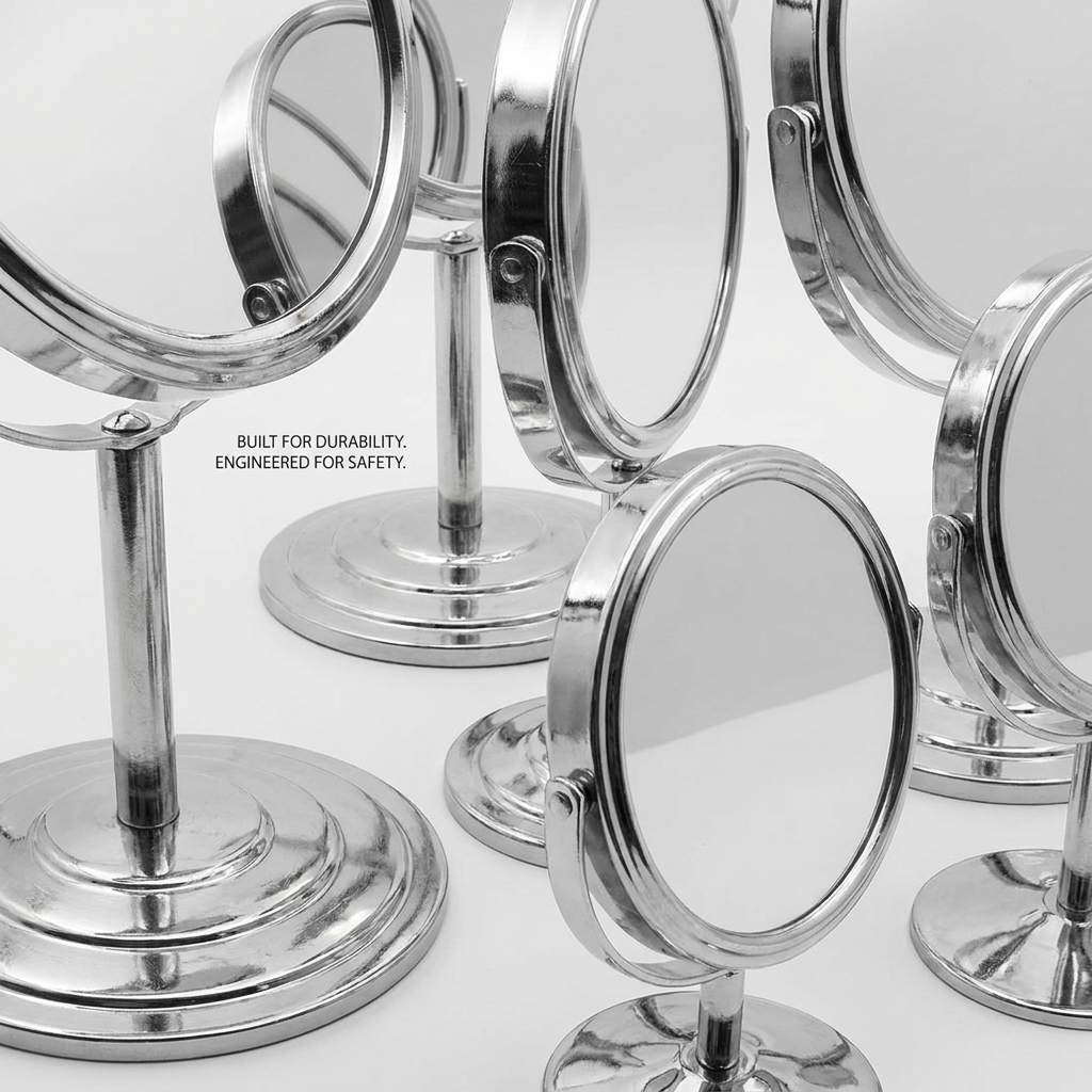Gương mini trang điểm để bàn văn phòng 2 mặt có phóng to xoay 360 độ bằng inox | BigBuy360 - bigbuy360.vn