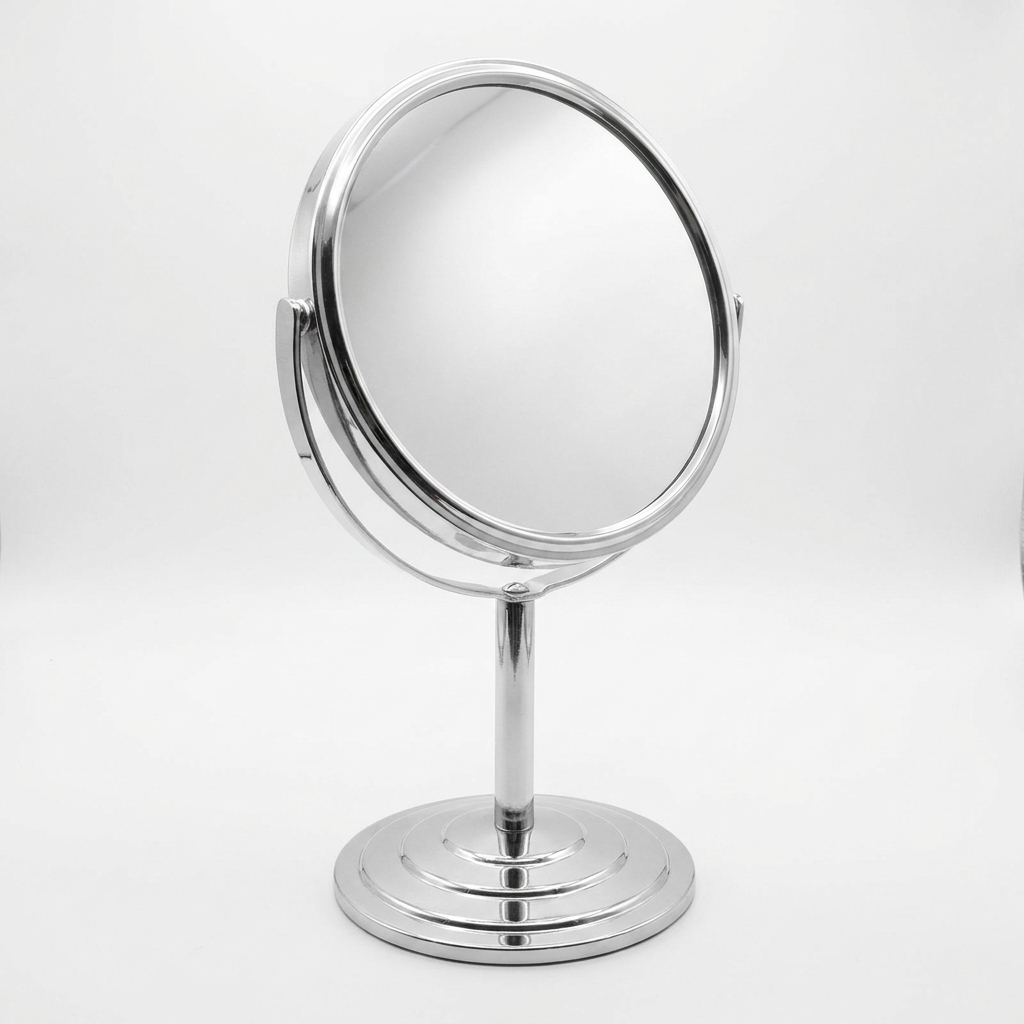 Gương mini trang điểm để bàn văn phòng 2 mặt có phóng to xoay 360 độ bằng inox | BigBuy360 - bigbuy360.vn