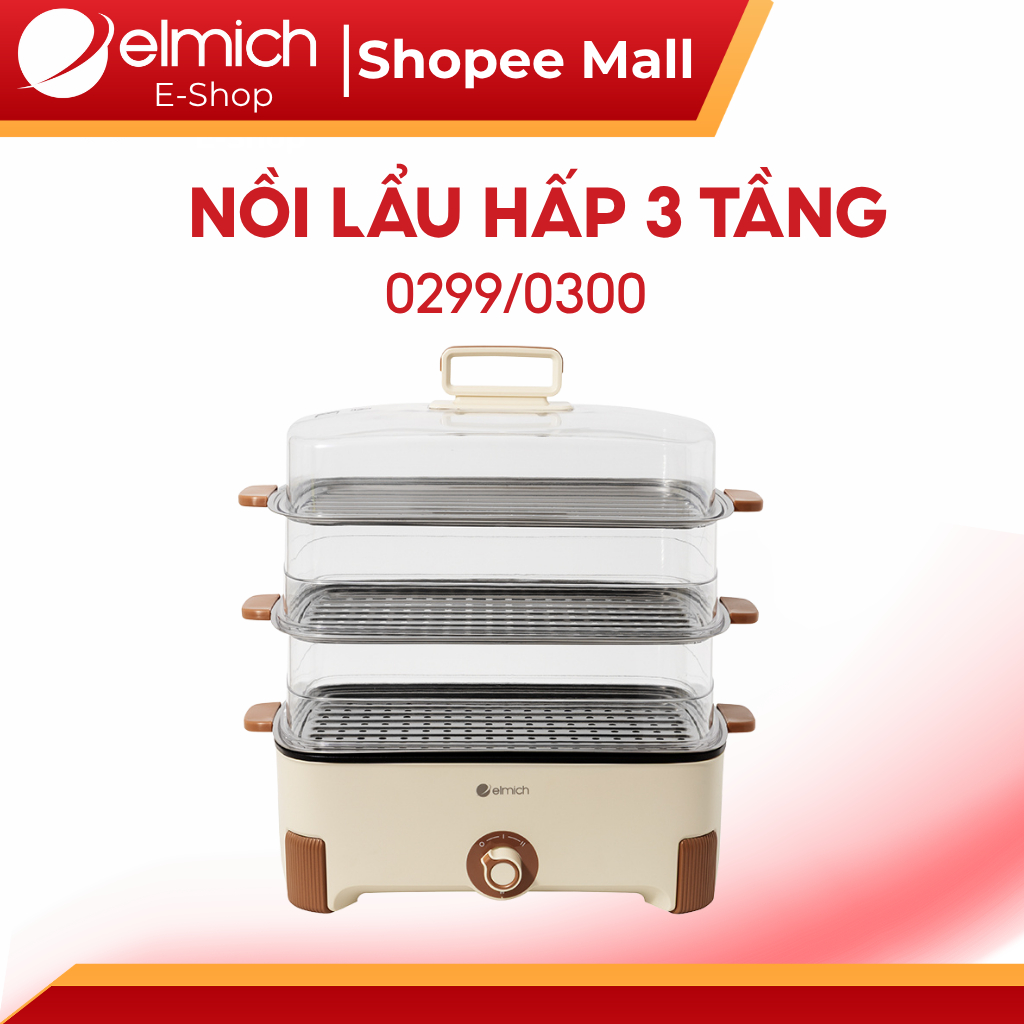 Nồi Lẩu Hấp Điện 3 Tầng Elmich STE-0299 / STE-0300 | 4.5L + 12L | 1700W | Chính Hãng Elmich