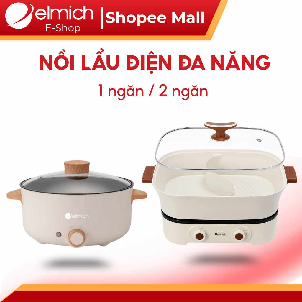 Nồi Lẩu Điện Đa Năng Elmich | Lòng nồi Chống Dính 1–2 Ngăn, Nấu Lẩu Chiên Xào, Tiện Dụng Gia Đình