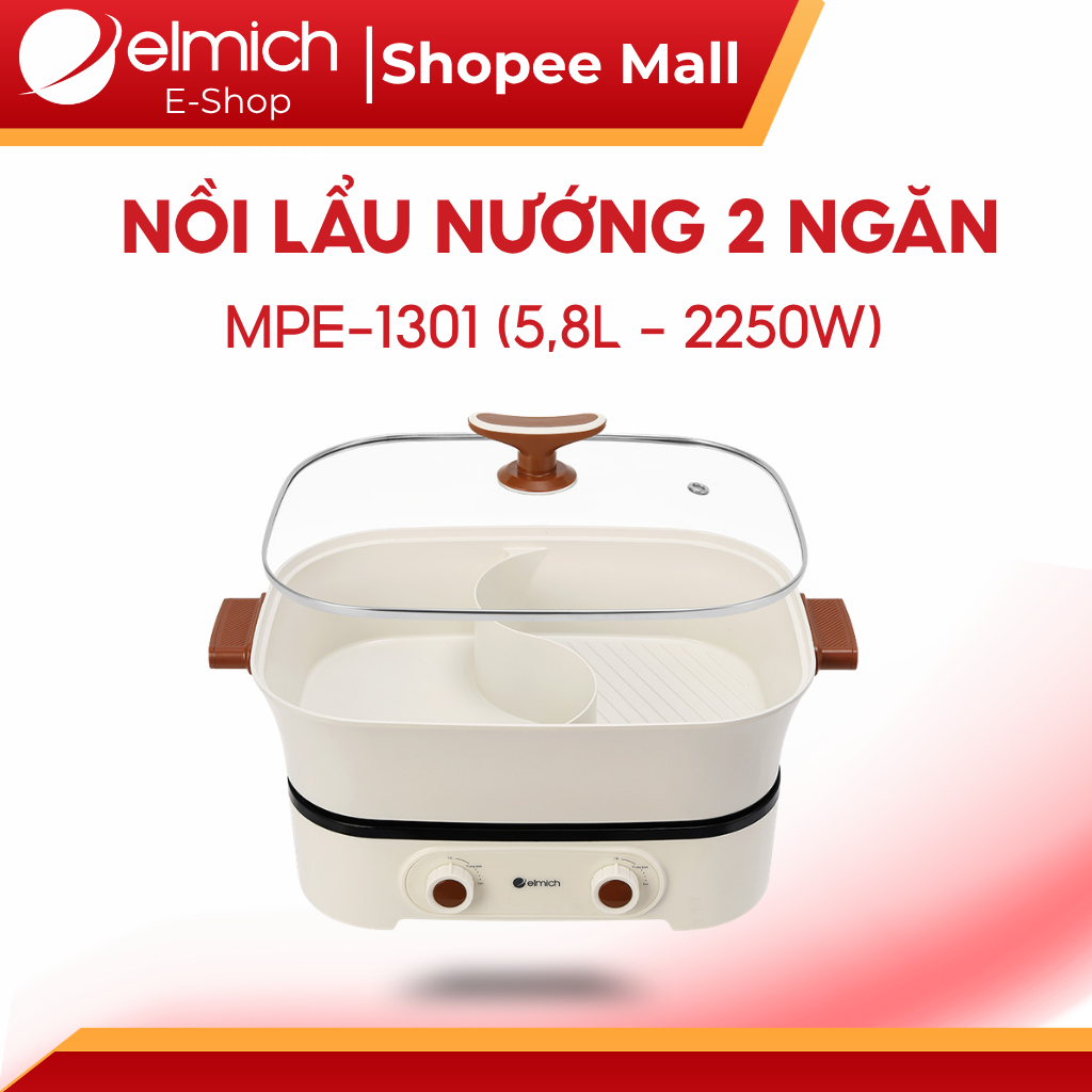 Nồi Lẩu nướng 2 Ngăn Elmich MPE1301/ MPE1299 Chống Dính ,Công Suất Lớn, Bếp lẩu Uyên ương đa năng