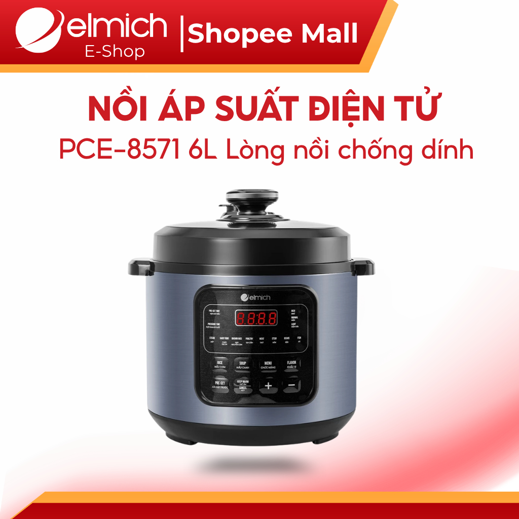 Nồi Áp Suất Điện Elmich PCE-8571 6L 1000W, Lòng Chống Dính, nấu Đa Năng, dùng gia đình