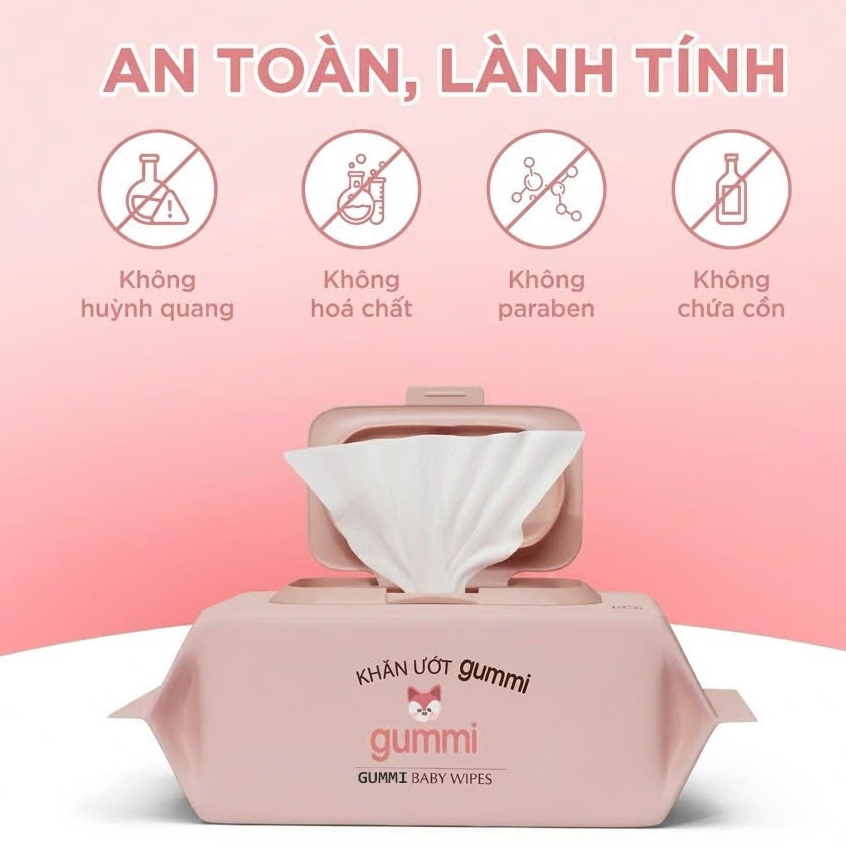 Thùng 10 gói khăn ướt Gummi 80 Tờ không cồn, không parabens cao cấp dành cho em bé