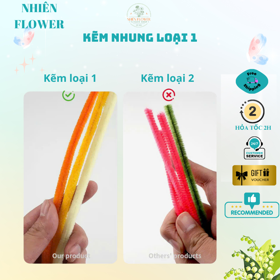 Sỉ 200-500 Sợi Kẽm Nhung Loại 1 Hàng Dày 7.5-8mm Dùng Làm Hoa Kẽm Nhung, Đồ Handmade, DIY