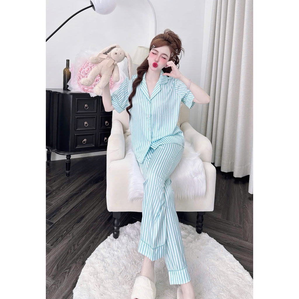 [ TNQD060624 ]Đồ nữ mặc nhà áo tay ngắn quần dài phối màu trơn sang chảnh mẫu chất lụa latin