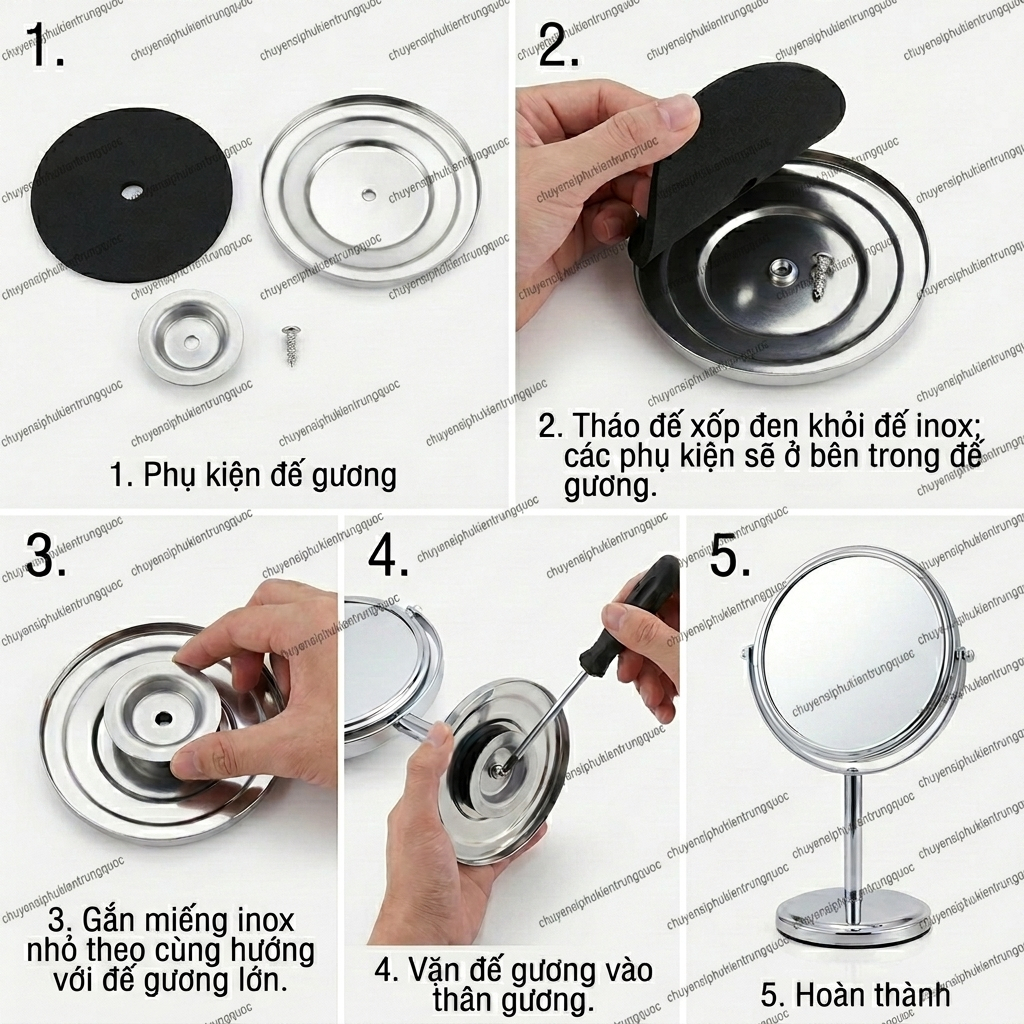 Gương mini trang điểm để bàn văn phòng 2 mặt có phóng to xoay 360 độ bằng inox | BigBuy360 - bigbuy360.vn