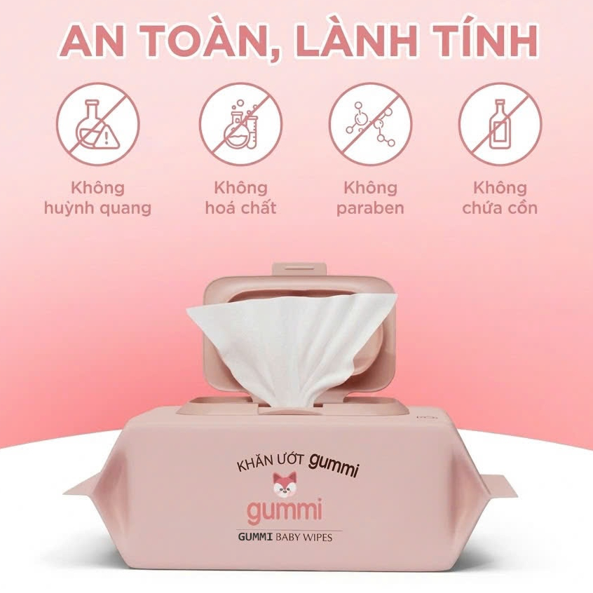 Thùng 10 gói khăn ướt Gummi không cồn, không parabens gói 80 tờ dành cho bé AMIZIN