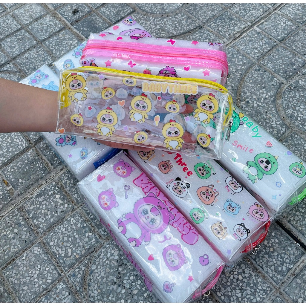Túi Bút Nhựa Trong Suốt Baby Three Siêu Xinh – Bóp Viết Học Sinh Giá Rẻ