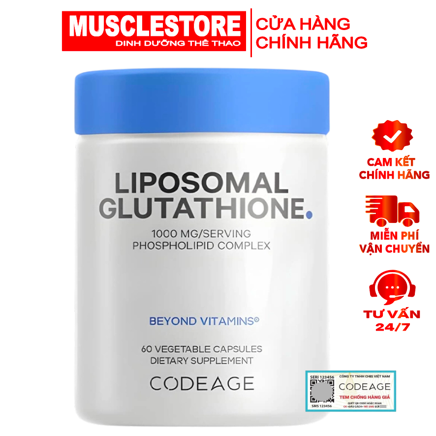 Viên Uống Codeage Liposomal Glutathione 1000mg (60 Viên), Giúp Trắng Da,  Thải Độc Gan, Chống Lão Hoá