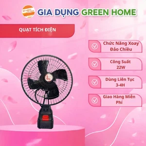 Quạt Tích Điện 2 Mức Gió Xoay 180 Độ,Pin 10cell,20Cell ,30Cell Sử Dụng Chân Pin Phổ Thông, 2 Mức Gió, Kích Thước 8 Inch