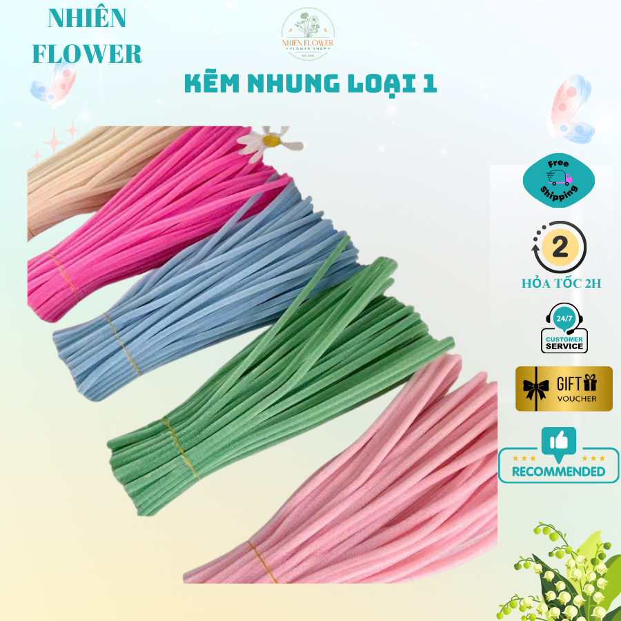 Bó 50 Sợi Dây Kẽm Nhung Loại 1 Lông Dày 7,5-8mm Nhiều Màu Dày Mịn Dùng Làm Hoa Kẽm Nhung,Đồ Handmade