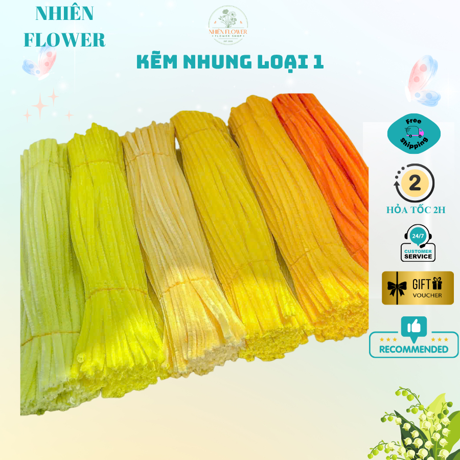 Bó 50 Sợi Dây Kẽm Nhung Loại 1 Lông Dày 7,5-8mm Nhiều Màu Dày Mịn Dùng Làm Hoa Kẽm Nhung,Đồ Handmade