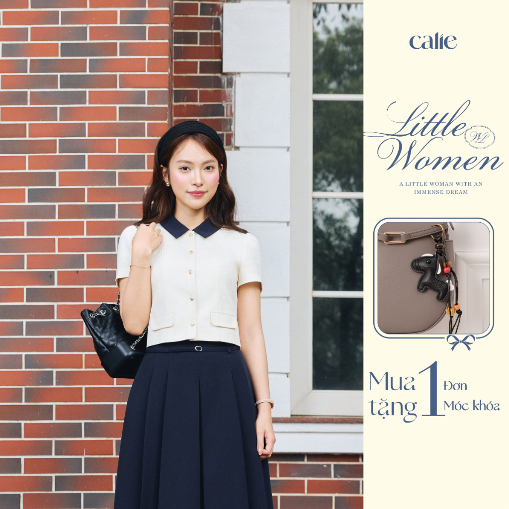 (Little Women) Áo kí giả gấm nảy phối cổ xanh, chất liệu cao cấp mịn mát nữ tính thời trang nữ Calie ACC622