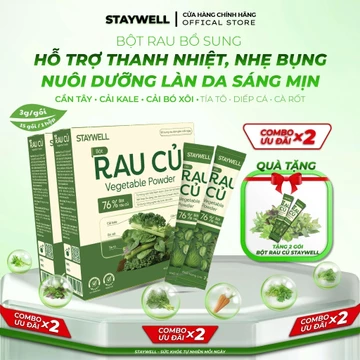 [Mua 2 tặng 2] Combo x2 hộp Bột Rau Cần Tây Cải Xoăn Bó Xôi Diếp Cá Tía Tô STAYWELL (Hộp 15 gói x 3g)