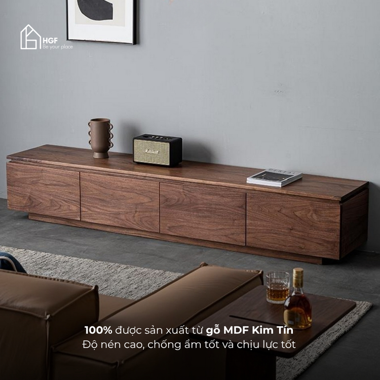 Tủ Tivi phòng khách, Tủ Decor Delila HGF 4 ngăn kéo, gỗ MDF, 160/180/200/220x40x40cm, TTV003