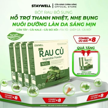[Mua 8 hộp tặng 2 hộp] Combo x8 hộp Bột Rau Cần Tây Cải Xoăn Bó Xôi Diếp Cá Tía Tô STAYWELL ( Hộp 15 gói x 3g )