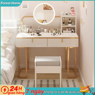 Bàn trang điểm nhiều ngăn kéo có gương LED, dễ lắp ráp, phù hợp dùng tại nhà