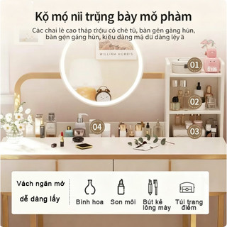 Bàn trang điểm nhiều ngăn kéo có gương LED, dễ lắp ráp, phù hợp dùng tại nhà