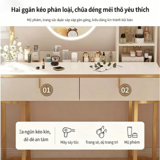 Bàn trang điểm nhiều ngăn kéo có gương LED, dễ lắp ráp, phù hợp dùng tại nhà
