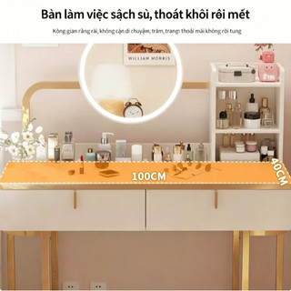 Bàn trang điểm nhiều ngăn kéo có gương LED, dễ lắp ráp, phù hợp dùng tại nhà