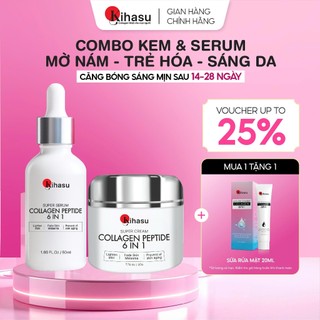 Combo Mờ Nám Sáng Da Với Serum và Kem Collagen Kihasu 6in1 Size Lớn Dưỡng Trắng, Ẩm Mịn Ngừa Lão Hóa, Giảm Thâm