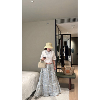 Set Bộ Thô Áo Croptop Trắng Bèo Viền Mix Chân Váy Hoa Nhí Tiểu Thư