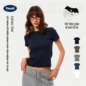 Tawii.Áo thun cổ tròn nữ vai tích cực áo thun babytee chất co dãn Áo thun trơn form ôm MLXL