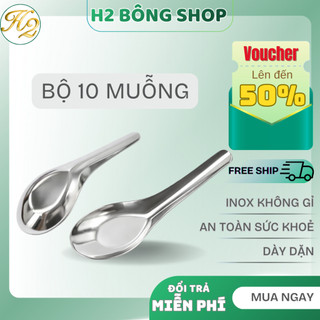 Bộ 10 Thìa, Muỗng Cơm Inox Cán Ngắn Cao Cấp An Toàn