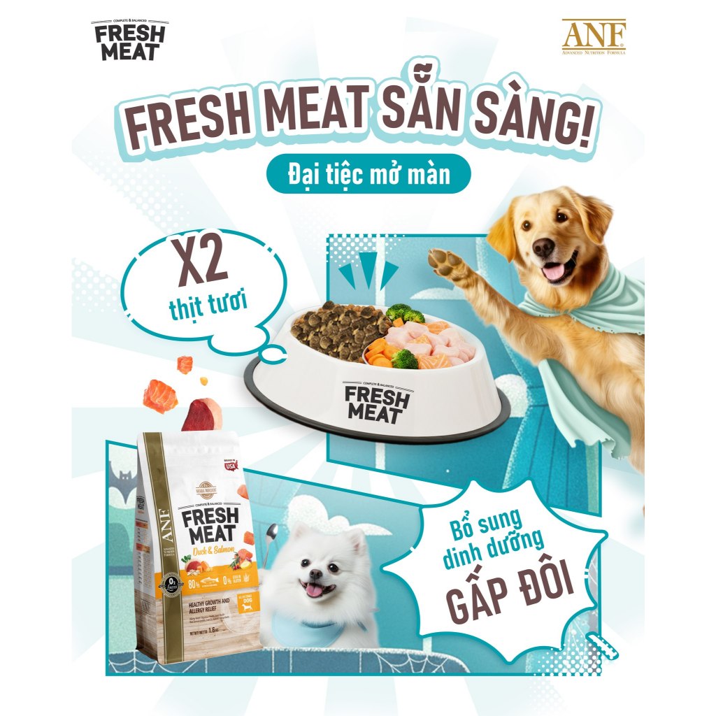 [1.6KG] ANF FRESH MEAT - Thức ăn hạt gấp đôi thịt tươi dành cho mèo & chó nhập khẩu Hàn Quốc