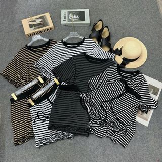 Set đồ bộ sọc nữ bigsize áo thun tay ngắn + quần short bèo dễ thương, mặc nhà thoải mái, form rộng mát mẻ SET868
