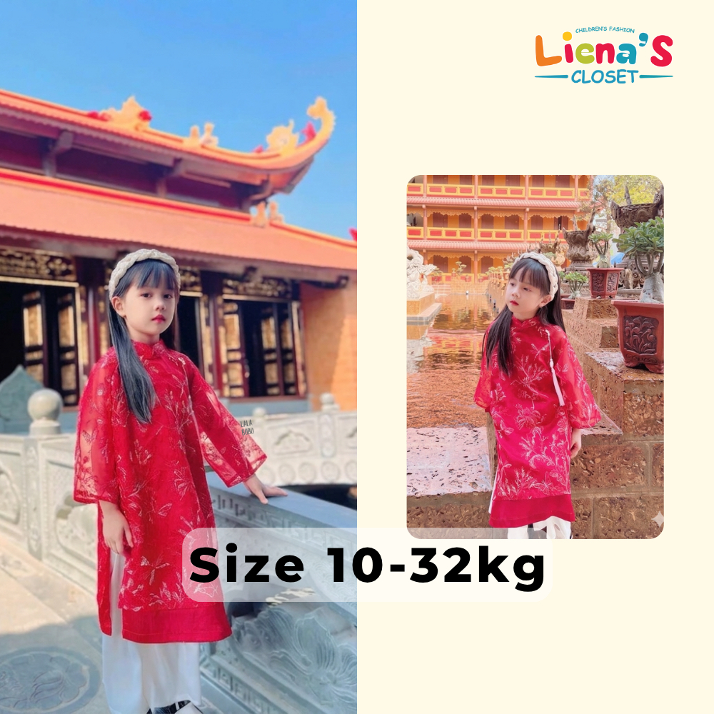 Áo Dài Tơ 2 Lớp Lót Lụa Cho Bé Gái 1-10 Tuổi Liena'S Closet