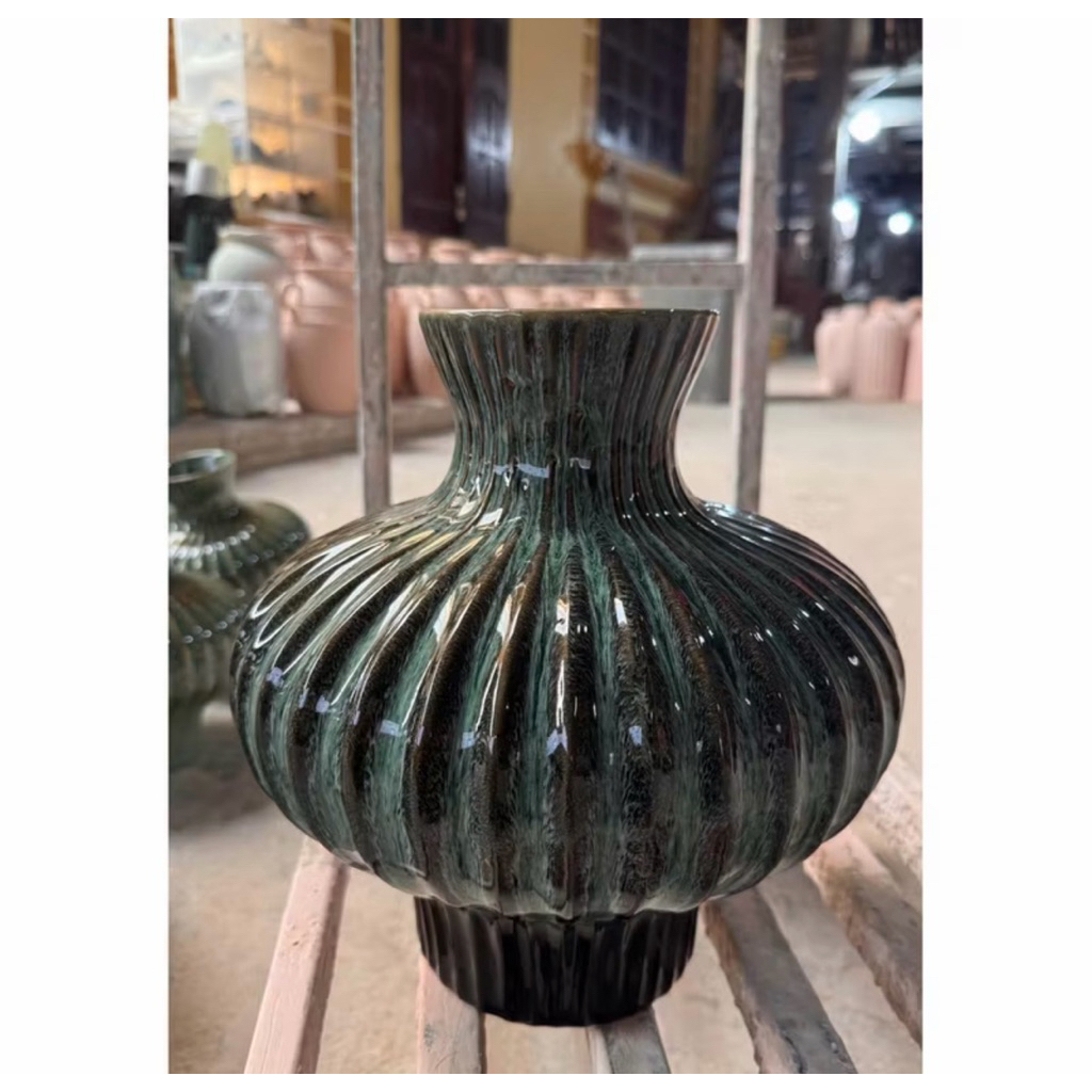 Bình Hoa Gốm Dáng Đèn Lồng Cao 27cm Thích Hợp Cắm Nhiều Loại Hoa, Decor Nhà Cửa