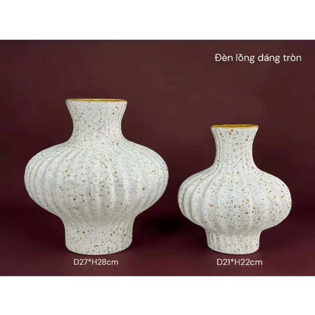 Bình Hoa Gốm Dáng Đèn Lồng Cao 27cm Thích Hợp Cắm Nhiều Loại Hoa, Decor Nhà Cửa