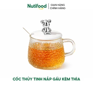 Cốc thủy tinh nắp gấu kèm thìa