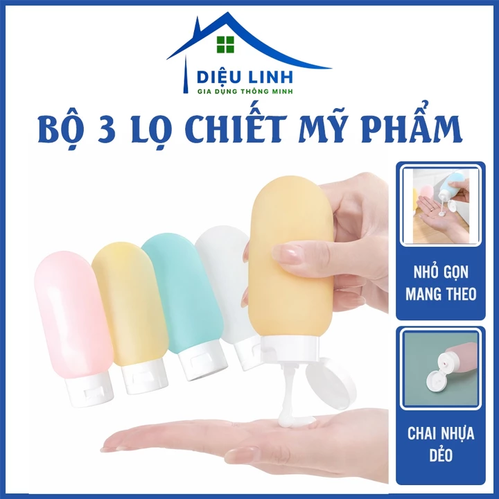 Chiết Mỹ phẩm, Bộ 3 Lọ Chiết Mỹ Phẩm Silicon Cao Cấp, dung tich 60ml, Lọ chiết mỹ phẩm dieulinhshop