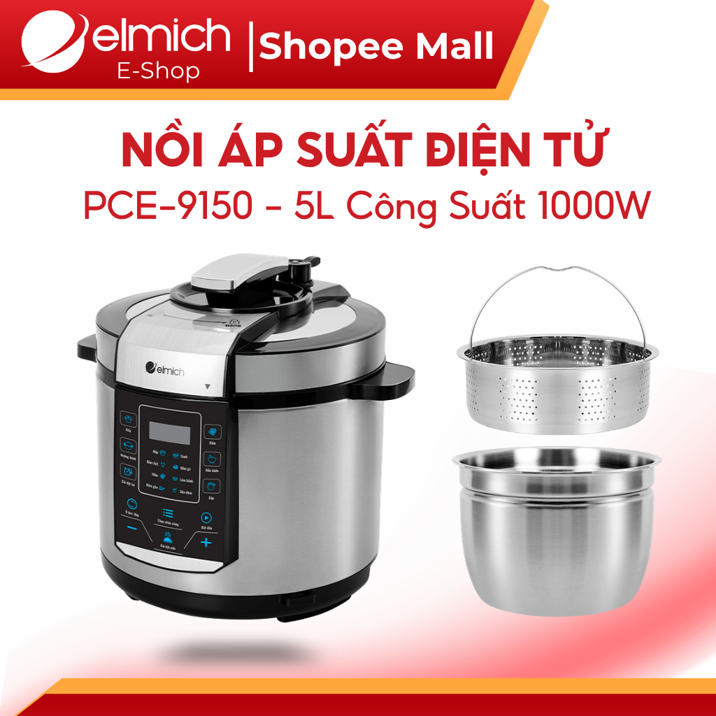 Nồi Áp Suất Điện Elmich PCE-9150 | 6L, 1000W, Lòng Inox 304, Có Xửng Hấp – Elmich Chính Hãng