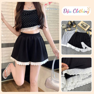 Quần Đùi Nữ Dễ Thương Cạp Cao Lưng Chun Quần Ống Rộng Phối Ren Hoa Vải Thun Co Giãn CÓ BIGSIZE Q508