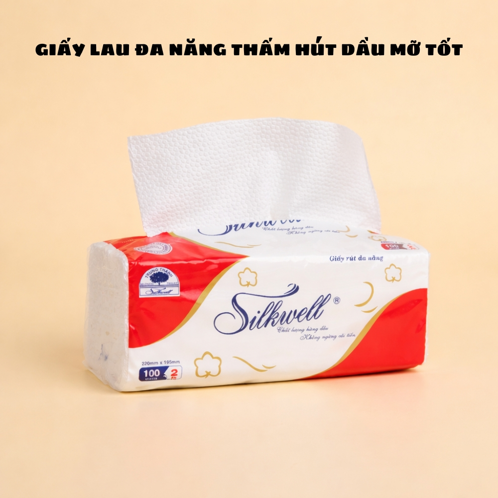 [HỎA TỐC] Khăn Giấy Rút Đa Năng Silkwell 100 Tờ/Gói/2 Lớp Thùng 9/18 Gói - Thấm Dầu Mỡ, Đa Năng