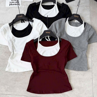 Áo thun dáng ôm Thiết Kế Cổ Yếm Xinh Xắn Trendy Outfit Thời Thượng