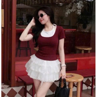 Áo thun dáng ôm Thiết Kế Cổ Yếm Xinh Xắn Trendy Outfit Thời Thượng
