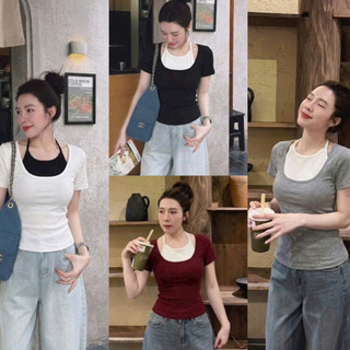 Áo thun dáng ôm Thiết Kế Cổ Yếm Xinh Xắn Trendy Outfit Thời Thượng
