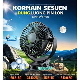 Quạt Mini Kẹp Bàn Tích Điện HGHOME 3 Chế Độ Gió Siêu Mát, Xoay 360 Độ Tích Hợp Sạc USB Tiện Lợi Pin 3000mAh